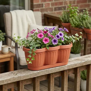 Obal na květináč Balkonový truhlík s podmiskou DAILY INTERNATIONAL HOME PETUNIA 40 cm terakota