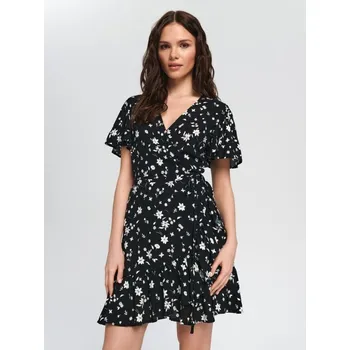 Dámské šaty Sinsay - Viskózové mini šaty s vázáním a květinovým vzorem - černá - 6585T-99M - 6585T-99M-XXS