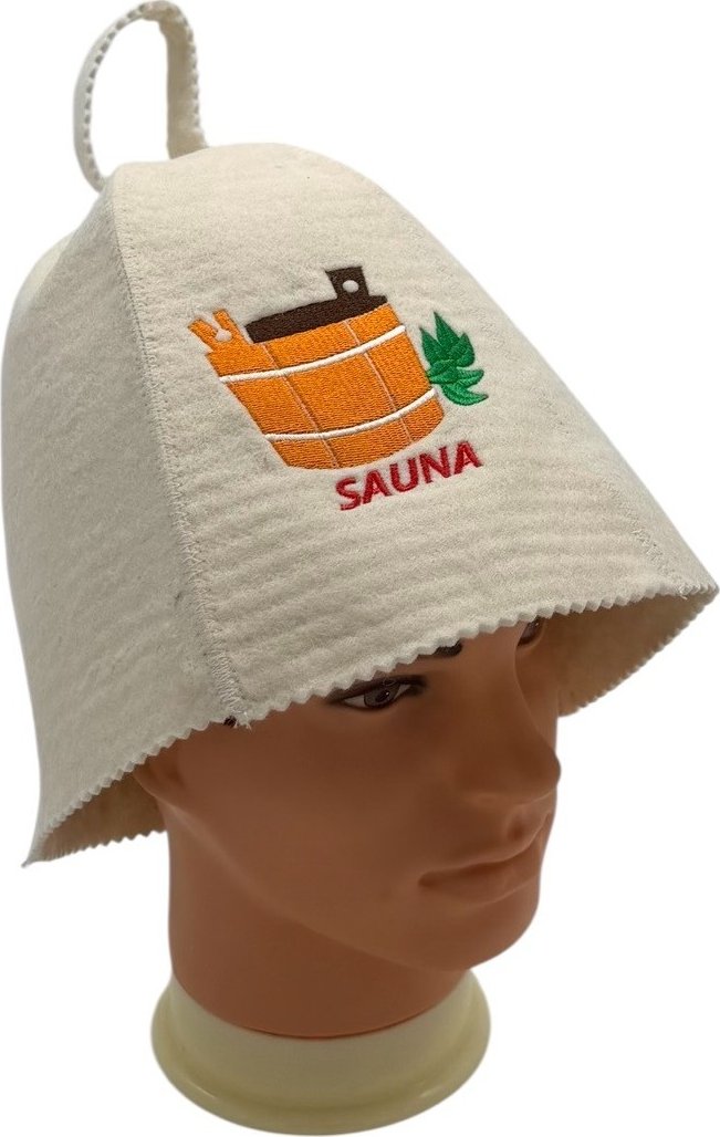 Saunový klobouk s výšivkou a nápisem