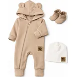 Baby Nellys Rostoucí oteplený overál s čepičkou a botičkami, 3D - béžový, vel. 80/86