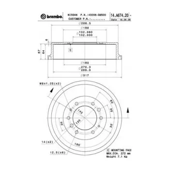 Brzdový buben Brzdový buben BREMBO 14.A674.20 - NISSAN
