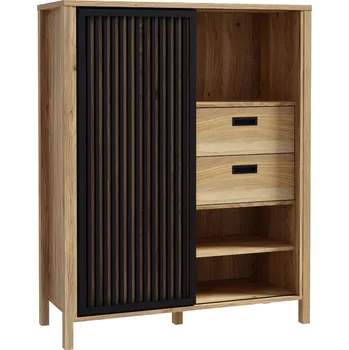 Ložnice Vysoká Komoda Jytana, černá, barvy dubu, 103,4 cm, 129,9 cm, 40,2 cm