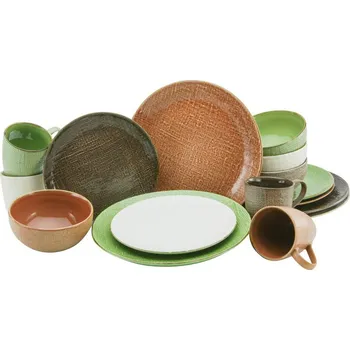 Talíř Kombinovaná souprava Canvas Mediterran, 16-dílné, hnědá, krémová, zelená, oranžová