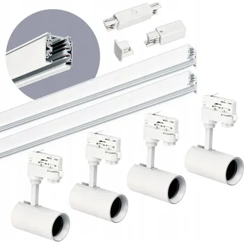 Bodové svítidlo Třífázový lištový systém 2m (2x 1m lišta) + 4x Svítidlo + Přímá spojka BÍLÁ sada