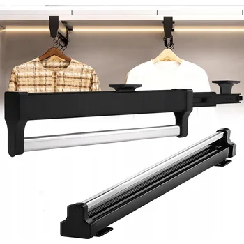 Věšák VÝSUVNÝ VĚŠÁK TELESKOPICKÝ DO SKŘÍNĚ ČERNÝ KOVOVÝ DRŽÁK NA OBLEČENÍ