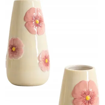 Váza Váza ROSELLE žlutá s růžovými květy 14x14x17 cm HOMLA