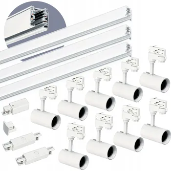 Bodové svítidlo Třífázový lištový systém 3m (1m+1m+1m), 9x Svítidlo, přímá spojka BÍLÁ