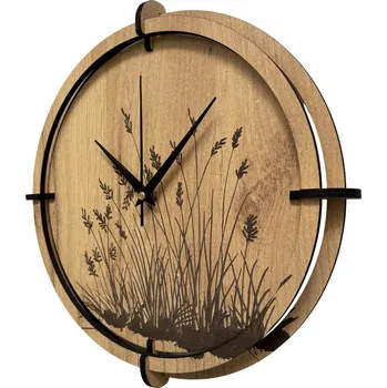 Hodiny Dřevěné nástěnné hodiny tráva | Zlatý dub Černé ručičky 30 cm