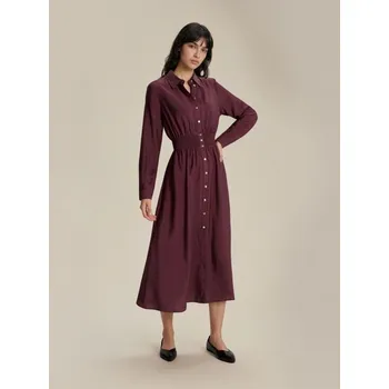 Dámské šaty Sinsay - Viskózové košilové midi šaty s dekorativním řasením - kaštanová - 257GY-83X - 257GY-83X-XL