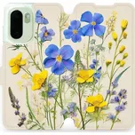 Flip pouzdro Mobiwear na mobil OnePlus 15R - VP41S, modré a žluté kvítky (Knížkové flip pouzdro, obal, kryt na mobil OnePlus 15R, tenký design, silikonová vanička, stojánek)