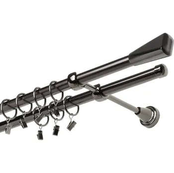 Garnýž Garnýž kovová dvouřadá 19mm Trapez onyx 110 cm (do stěny / kroužky s žabkou)