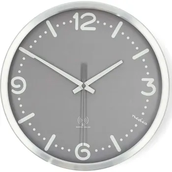 Hodiny Nedis CLWA7226SS - Nástěnné hodiny pr. 30,5 cm 1xAA matný chrom/šedá
