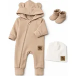 Rostoucí oteplený overál s čepičkou a botičkami, 3D - béžový, vel. 80/86; 80/86 (12-18m); béžová; bavlna, elastan