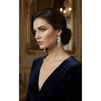 Souprava šperků Perlové náušnice Royal Cascade stříbrné barvy (Dlouhé náušnice )