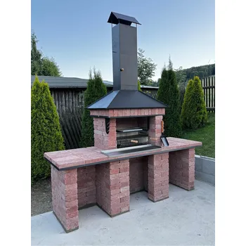 Víceúčelový zahradní krb s udírnou a odkládací plochou na obou stranách v provedení MAXI - Rustika - NE / 70 cm / Vpravo / Výška podstavce 52 cm