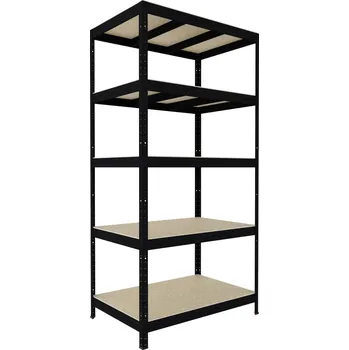 Dílenský regál Kovový regál Biedrax 35 x 90 x 210 cm, černý, 5 polic OSB 10 mm, nosnost 300 kg na polici