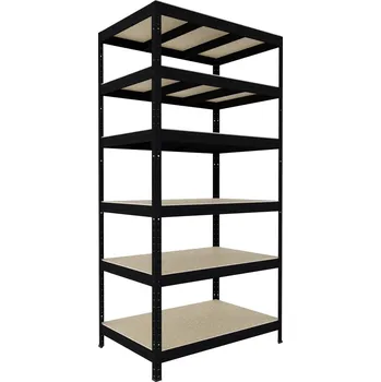 Dílenský regál Kovový regál Biedrax 35 x 90 x 210 cm, černý, 6 polic OSB 10 mm, nosnost 300 kg na polici