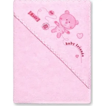 Dětská froté osuška s kapucí růžová 100x100 cm / Medvěd