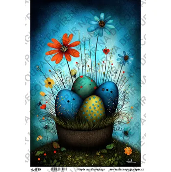Umělecký papír Rýžový papír, soft papír na decoupage - Velikonoční modré - KB4839 Materiál: Soft, Rozměr: A4