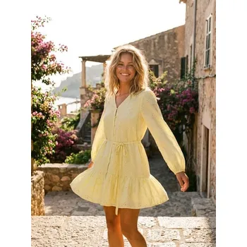 Dámské šaty Sinsay - Bavlněné mini šaty s krajkovým vzorem - žlutá - 281GY-10X - 281GY-10X-L