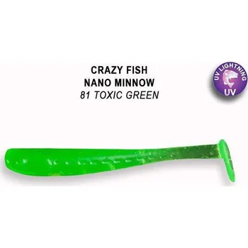 Umělá nástraha Gumová nástraha Crazy Fish Nano Minnow 4cm 81 Toxicgreen (8ks)