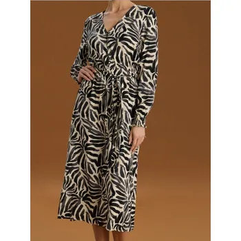 Dámské šaty Sinsay - Viskózové midi šaty s páskem s rostlinným vzorem - vícebarevná - 484DA-MLC - 484DA-MLC-XS