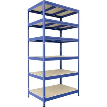Dílenský regál Kovový regál Biedrax 35 x 75 x 210 cm, modrý, 6 polic OSB 10 mm, nosnost 300 kg na polici