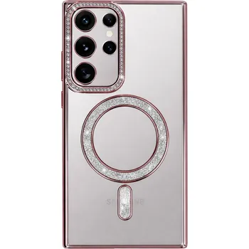 Pouzdro na mobilní telefon Zadní kryt Bling Magsafe pro Samsung Galaxy S25 Ultra růžový