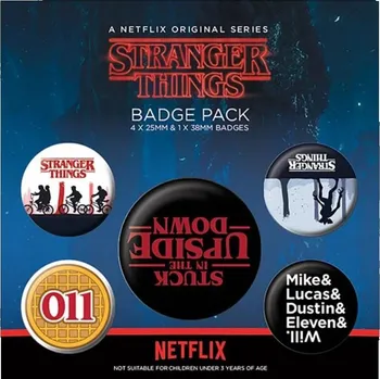 Karnevalový kostým Netflix Stranger Things: Upside Down - set 5 odznaků