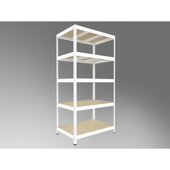 Dílenský regál Bezšroubový regál Biedrax 50 x 90 x 210 cm, bílý, 5 polic OSB 10 mm, nosnost 300 kg na polici