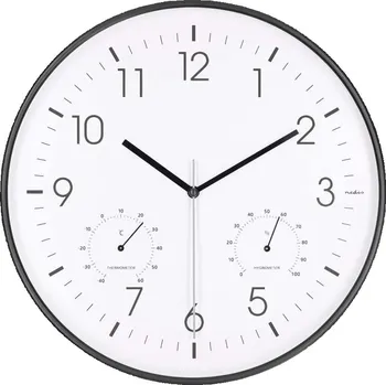 Hodiny Nedis CLWA4226BK - Nástěnné hodiny s teploměrem a vlhkom. pr. 30,5 cm 1xAA černá