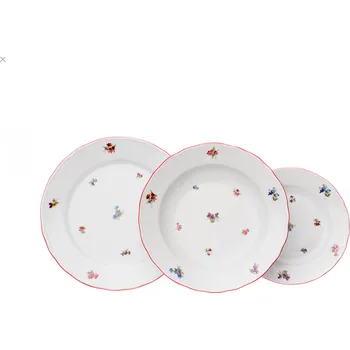 Talíř Český porcelán, a.s., Dubí Talířová sada, talíř mělký 26 cm, házenka s červeným pr., porcelán Dubí