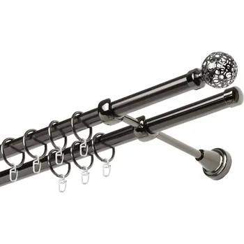 Garnýž Garnýž kovová dvouřadá 19mm Koule retro onyx 100 cm (do stěny / kroužky s háčkem)