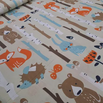 Pro útulný domov bavlněná látka ZVÍŘÁTKA V LESE NA BÉŽOVÉ