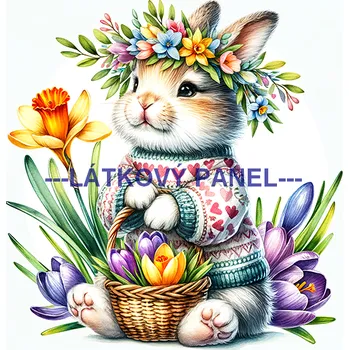 Látkový panel - Zajíček - VE-75 Velikost: 15x15cm, Materiál: Bavlna