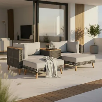 Zahradní sestava Terasová Sedací Souprava Marilou, šedá, barvy akácie