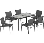 Outsunny Zahradní nábytek Outsunny, sedací souprava 150 x 80 cm, stůl se 6 prodyšnými židlemi, imitace dřeva, ocelový rám, černá