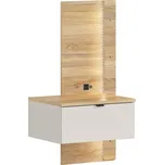 Noční stolek Glamour levý se zásuvkou, LED osvětlením a USB portem k posteli - Black Red White - BRW 50x98 cm