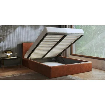 Postel Čalouněná postel 140x200 cm VIP se zdvižným roštem HNĚDÁ