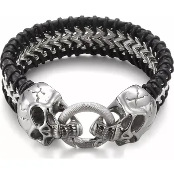 Náramek Punkový ocelový náramek Zakousnuté Lebky Stříbrný