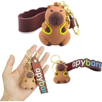 Klíčenka Figurka Kapybara Se žlutým Batůžkem Přívěsek Karabina Kroužek
