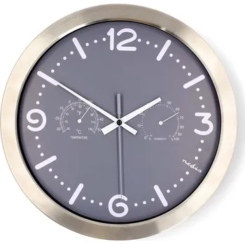 Hodiny Nedis CLWA5226SS - Nástěnné hodiny s teploměrem a vlhkom. pr. 30,5 cm 1xAA nerez
