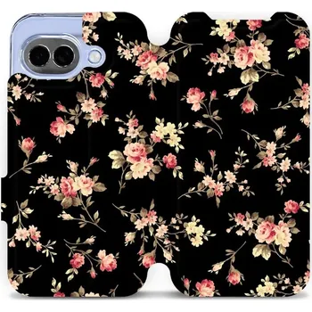 Pouzdro na mobilní telefon Flip pouzdro Mobiwear na mobil Google Pixel 10a - VD02S, květy na černé (Knížkové flip pouzdro, obal, kryt na mobil Google Pixel 10a, tenký design, silikonová vanička, stojánek)