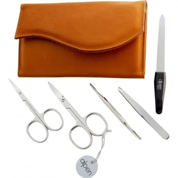 Pracovní nůž Manikúrní sada ALPEN Nickel kožená na druk 5 ks tabacco