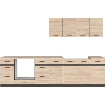 Kuchyňská linka Kuchyňská sestava Junona Line 300 cm s pracovní deskou - Black Red White - BRW 300x cm