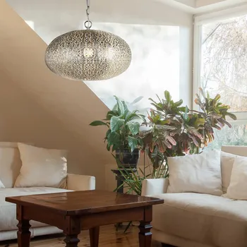 Searchlight Závěsné světlo Fretwork, matný chrom, kov, Ø 39 cm, E27 1 x 60 W - Doprava zdarma