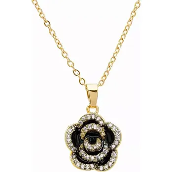 Náhrdelník Ocelový náhrdelník s přívěskem Černá růže s krystaly
