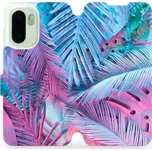 Flip pouzdro Mobiwear na mobil OnePlus 15R - MG10S, fialové a modré listy (Knížkové flip pouzdro, obal, kryt na mobil OnePlus 15R, tenký design, silikonová vanička, stojánek)