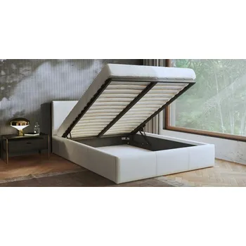 Postel Čalouněná postel 140x200 cm VIP se zdvižným roštem BÍLÁ