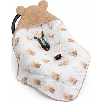 Autosedačka Oteplená zavinovací deka s kapucí, bavlna, 90 x 90 cm - Kouzelný medvídek; béžová; 100 % bavlna, duté vlákno